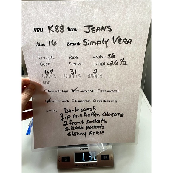 Simply Vera Dark Wash Skinny Jeans - Picture 3 of 3